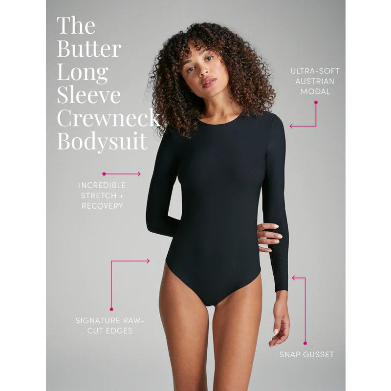 COMMANDO Women's Butter Long Sleeve Crewneck Bodysuit Medium Black NWT