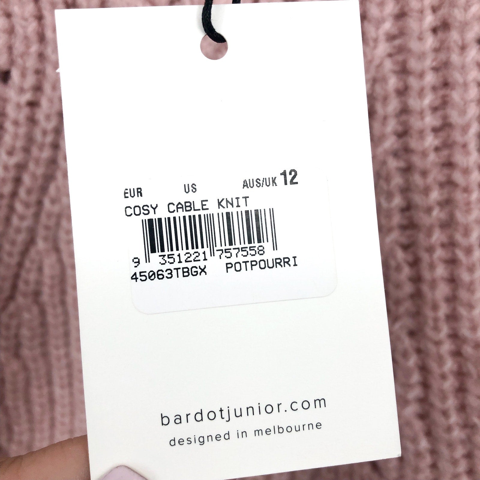 BARDOT Girl's Cozy Cable Knit Crewneck Sweater Size 14 Pink Potpourri NWT