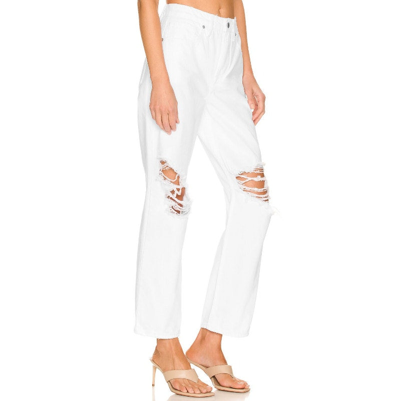GOOD AMERICAN Good '90s Duster Natural Fray US Size 2 - 26 White Distressed NWOT