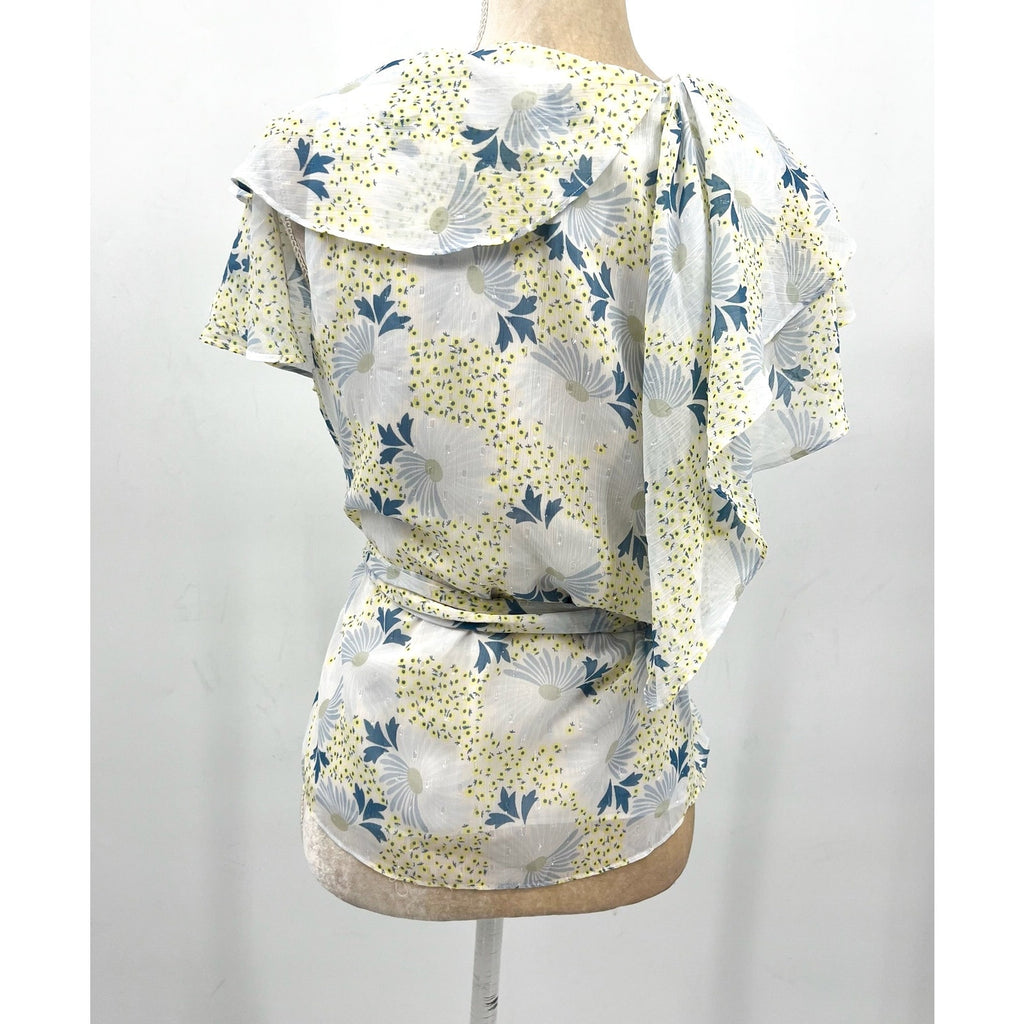 TED BAKER Women's Gemmiaa Wrap Top TED 3 US Large Sky Blue Floral Ruffle NWT