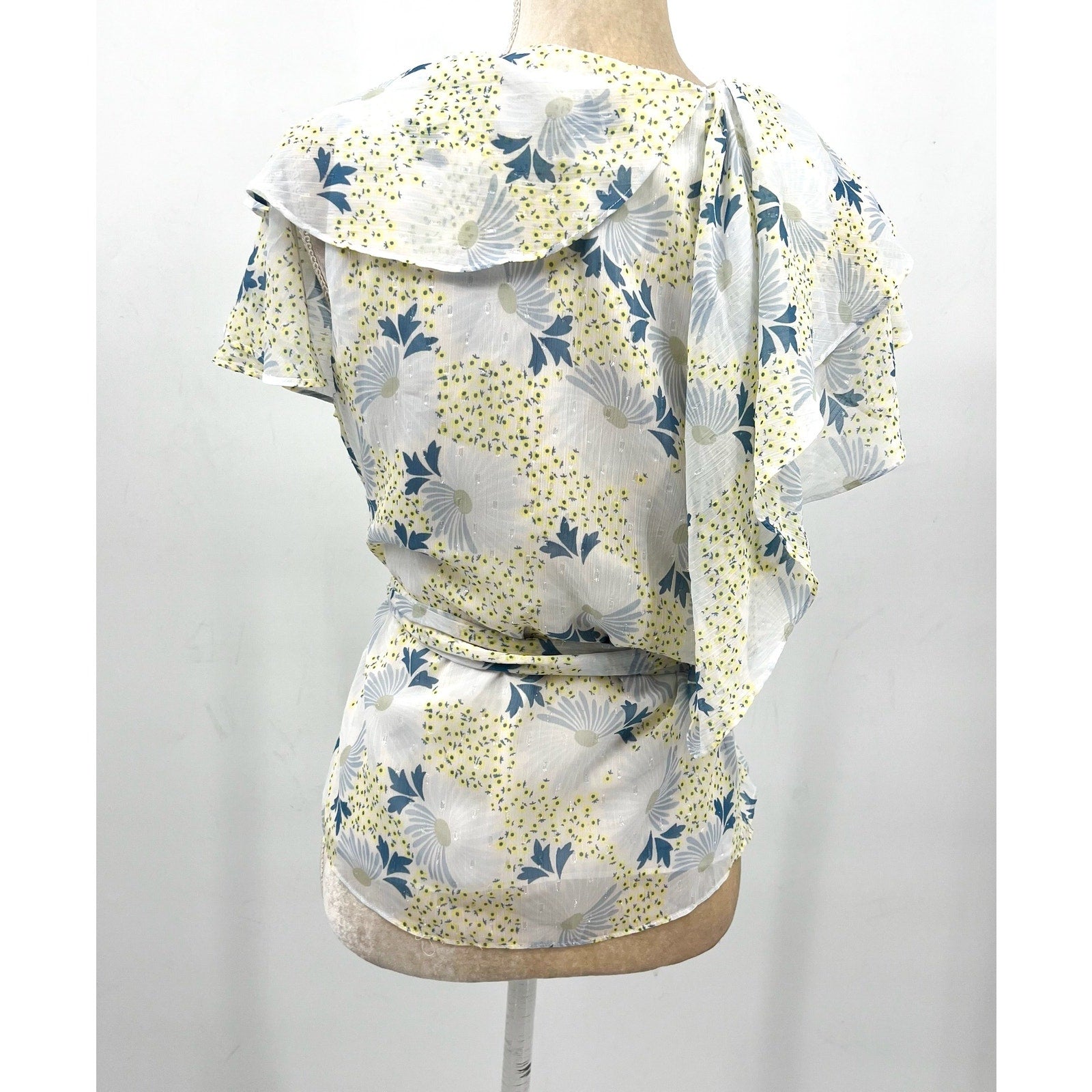 TED BAKER Women's Gemmiaa Wrap Top TED 3 US Large Sky Blue Floral Ruffle NWT