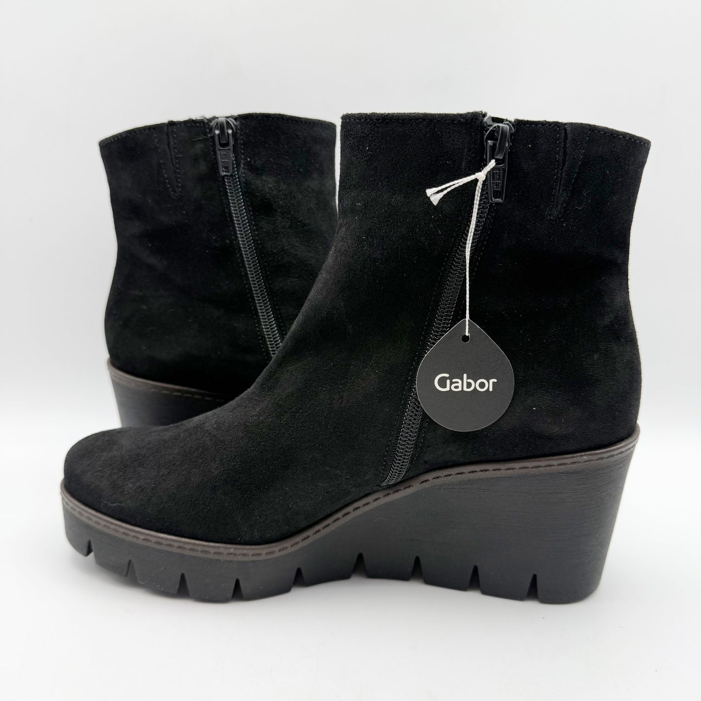 Gabor Womens 34.780 Wedge Booties US 8 Fr 38.5 Black Suede NIB