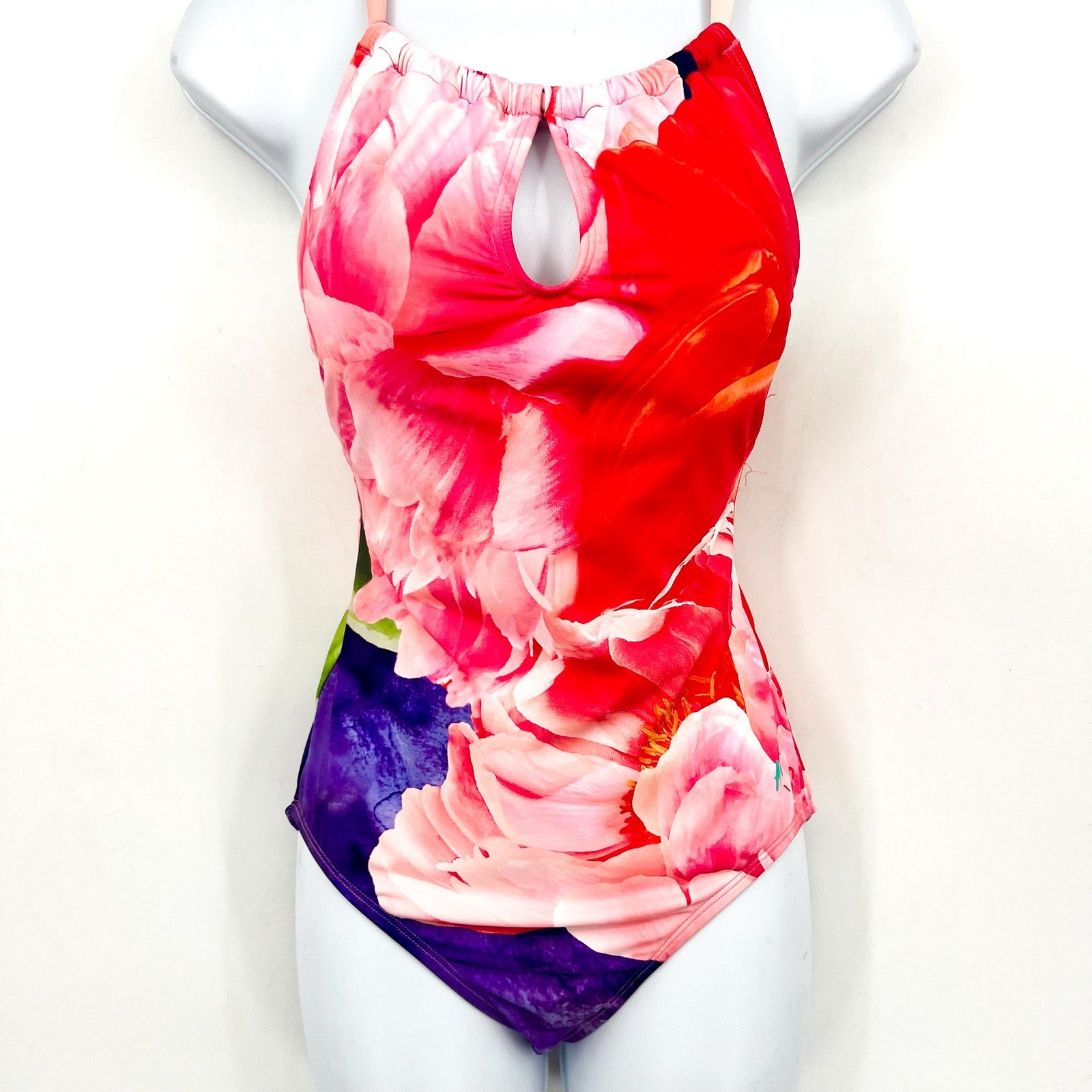TOMMY BAHAMA High Neck One Piece Swimsuit 12 Touch Of Pink Penney Blooms NWT
