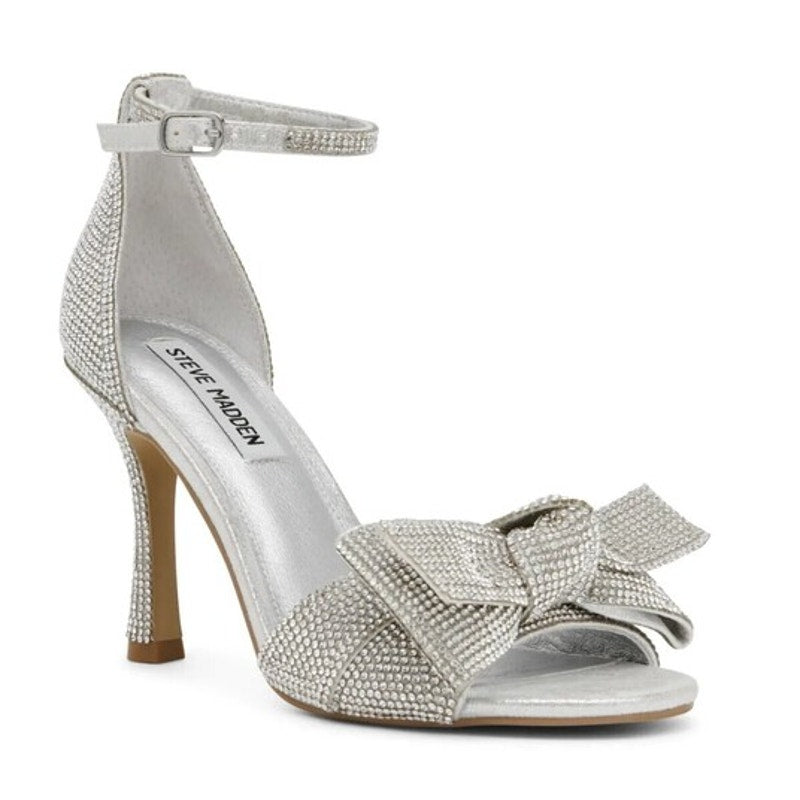 Steve Madden Womens Realm Heeled Sandals US 9 M Silver Rhinestone NWOB