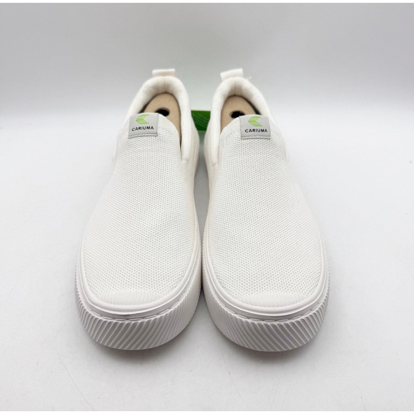 Cariuma IBI Slip On Sneakers Womens 8.5 Mens 7 All White Knit Bamboo NIB