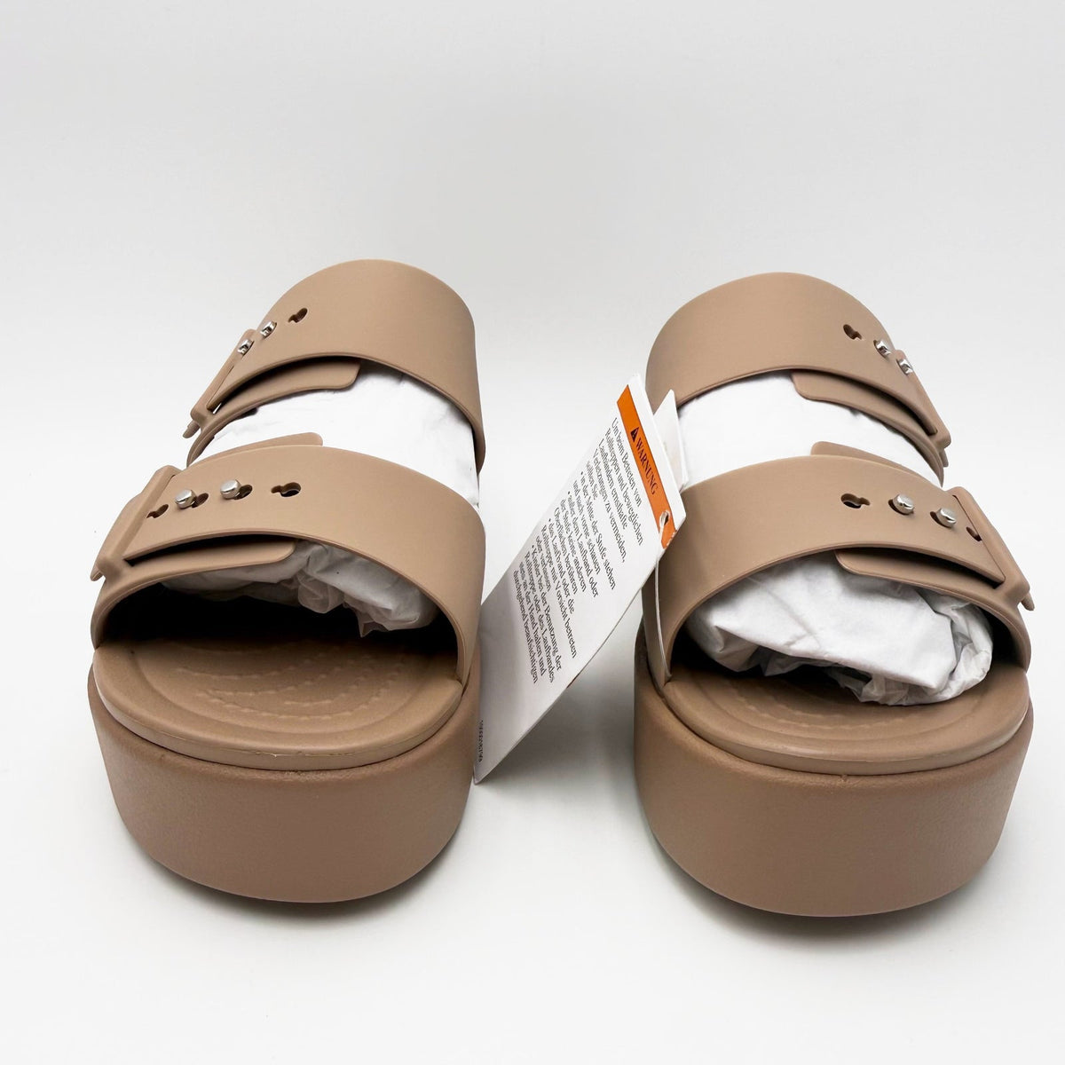 Crocs Womens Brooklyn Buckle Low Wedge Sandals Size 5 EU 34-35 Latte Brown NWT