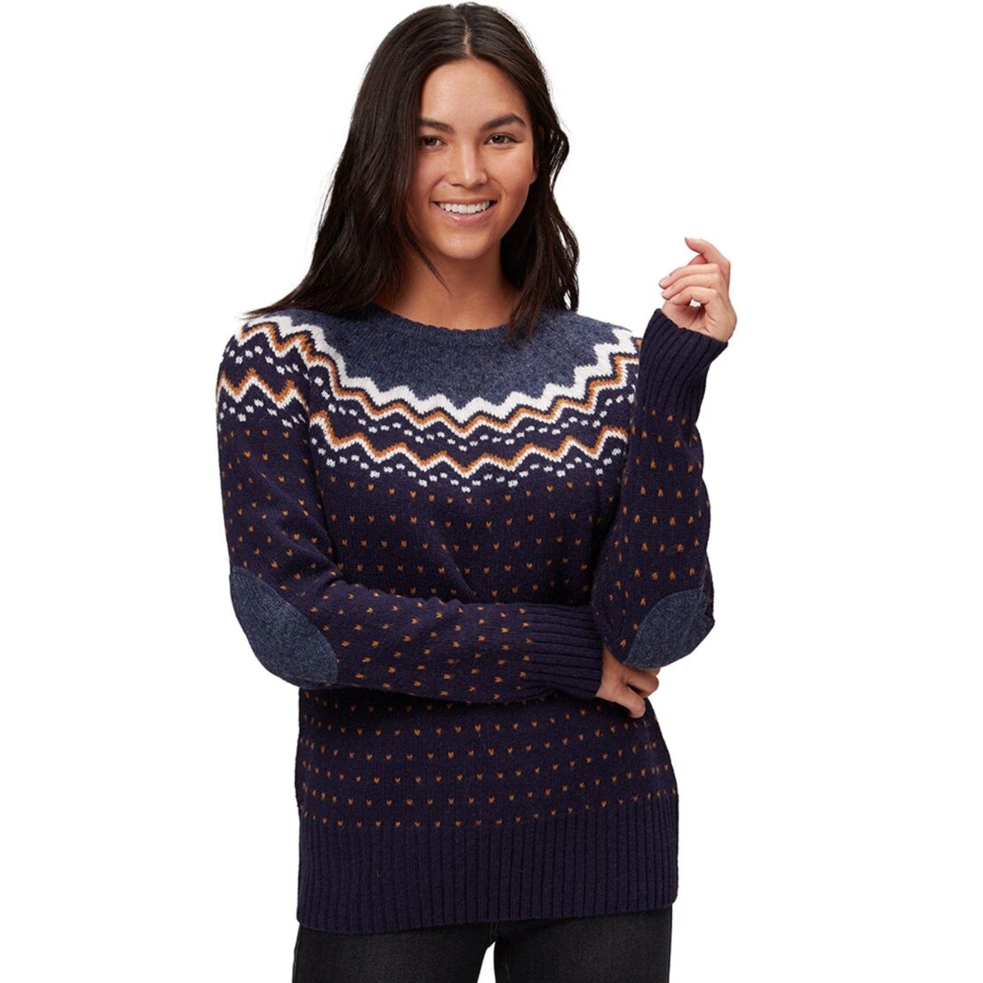 FJALLRAVEN Womens Ovik Sweater Medium Blue Dark Navy Fairisle Wool Crewneck NWT