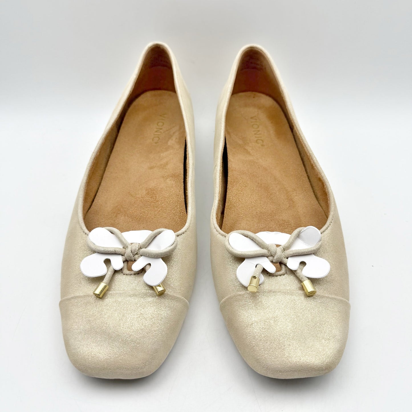 VIONIC Womens Klara Flats US 13 M EU 45 Gold Metal Leather