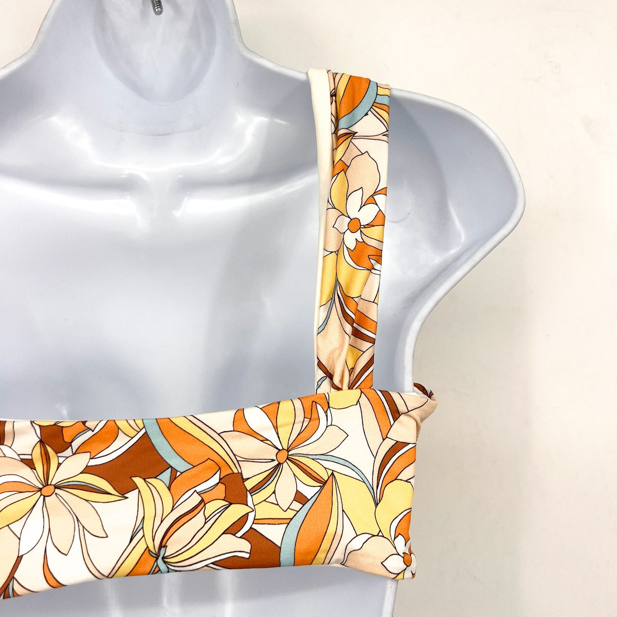 L*Space Womens Mick Bikini Top XL Yellow Mod Print Floral One Shoulder NWOT