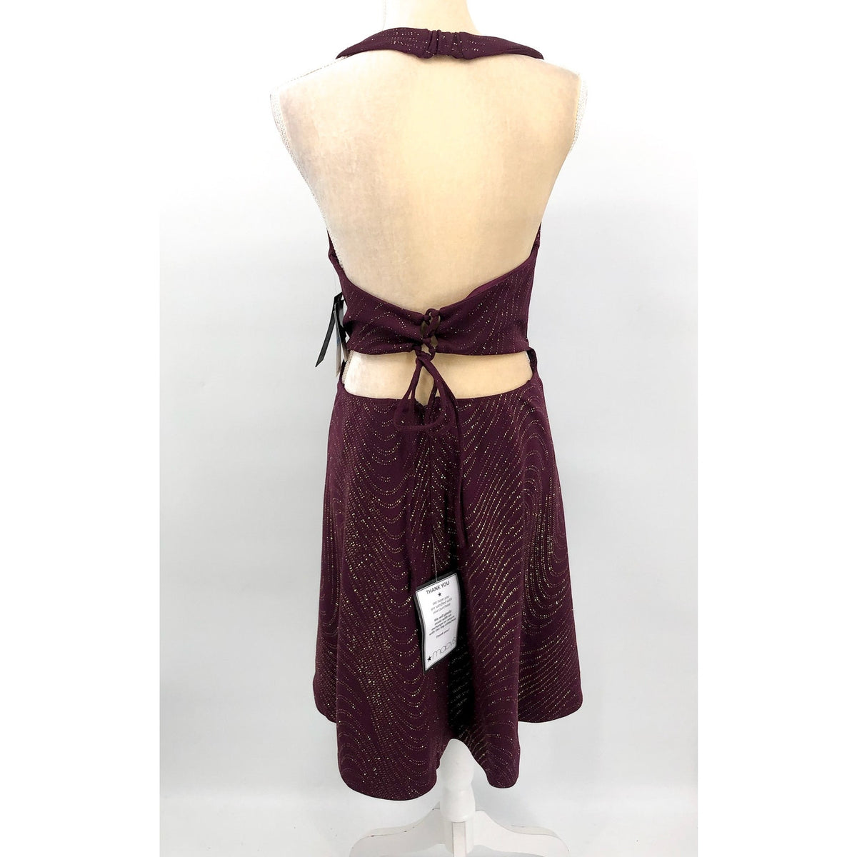 CITY STUDIO Sparkling Mini Halter Dress 20W Plum Purple Gold Cut-Out NWT