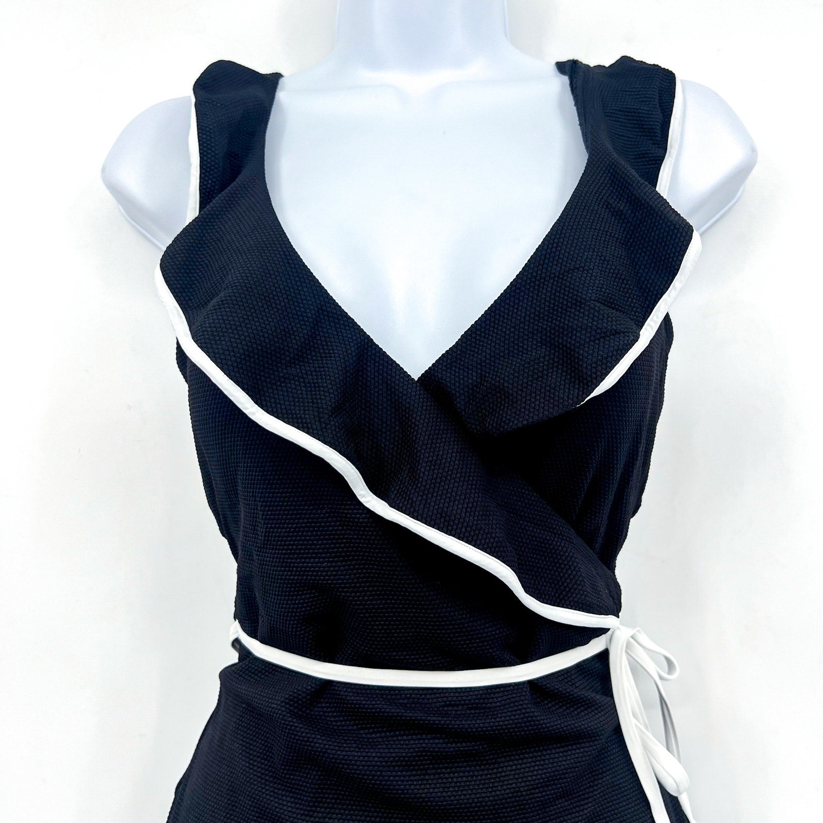 TOMMY BAHAMA Island Cays Cabana Wrap-Front One-Piece Swimsuit 14 Black NWT