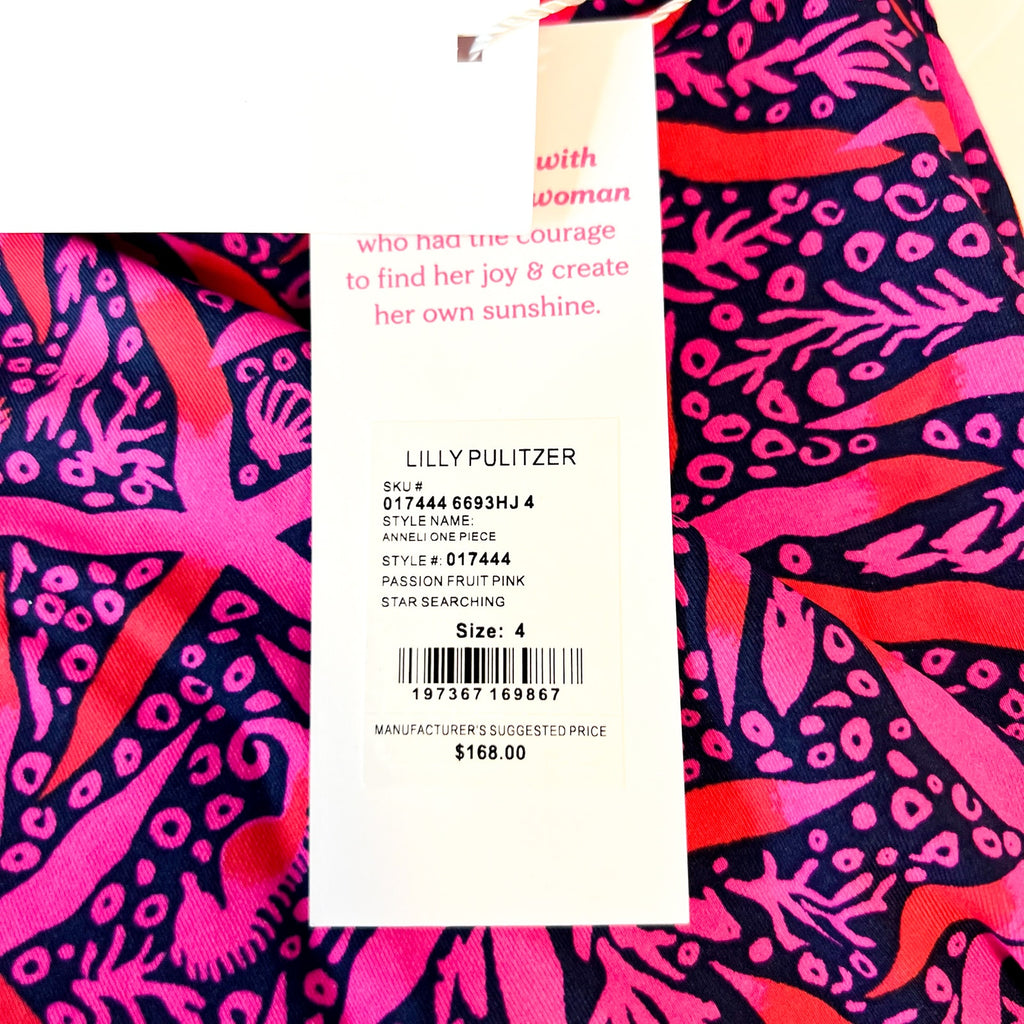 LILLY PULITZER Anneli One Piece Swimsuit Size 4 Passion Pink Star Searching NWT