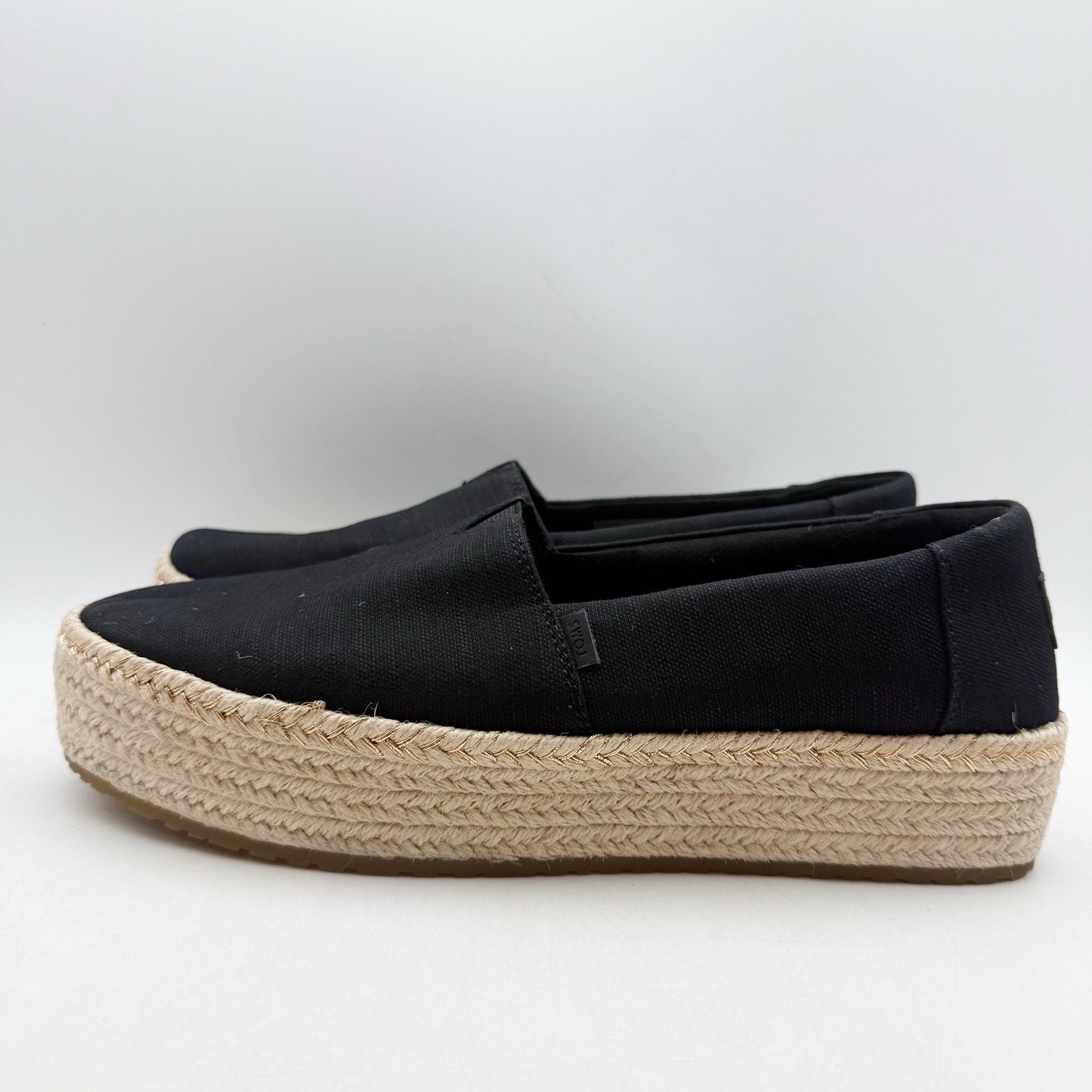 TOMS Womens Valencia Platform Slip On Shoes Size 10 Black Canvas Casual NWOB
