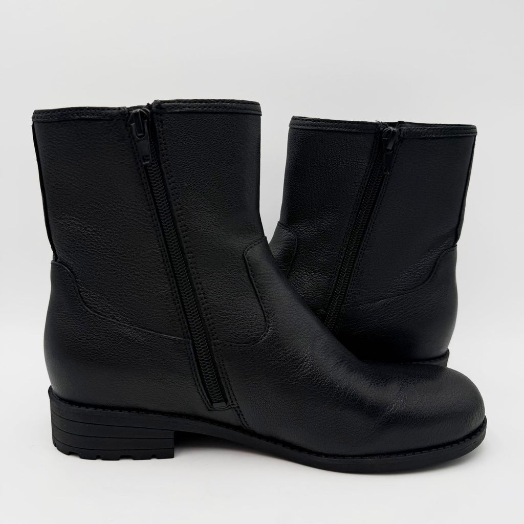Vionic Womens Jill Zip Ankle Boots Size 7 EU 37 Black Leather Buckle NWOB