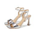 Badgley Mischka Women's Cady Sandals 9.5 Silver Leather Square Toe High Heel NIB