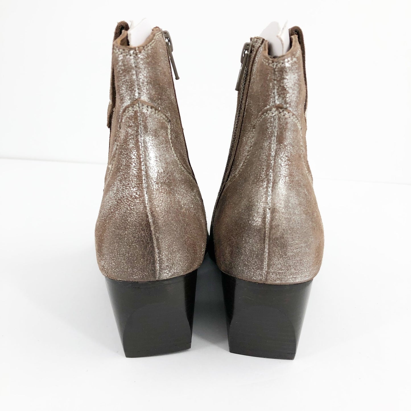 SEYCHELLES Women's Upside Western Ankle Bootie 6 Metallic Silver Suede Heel NWOB