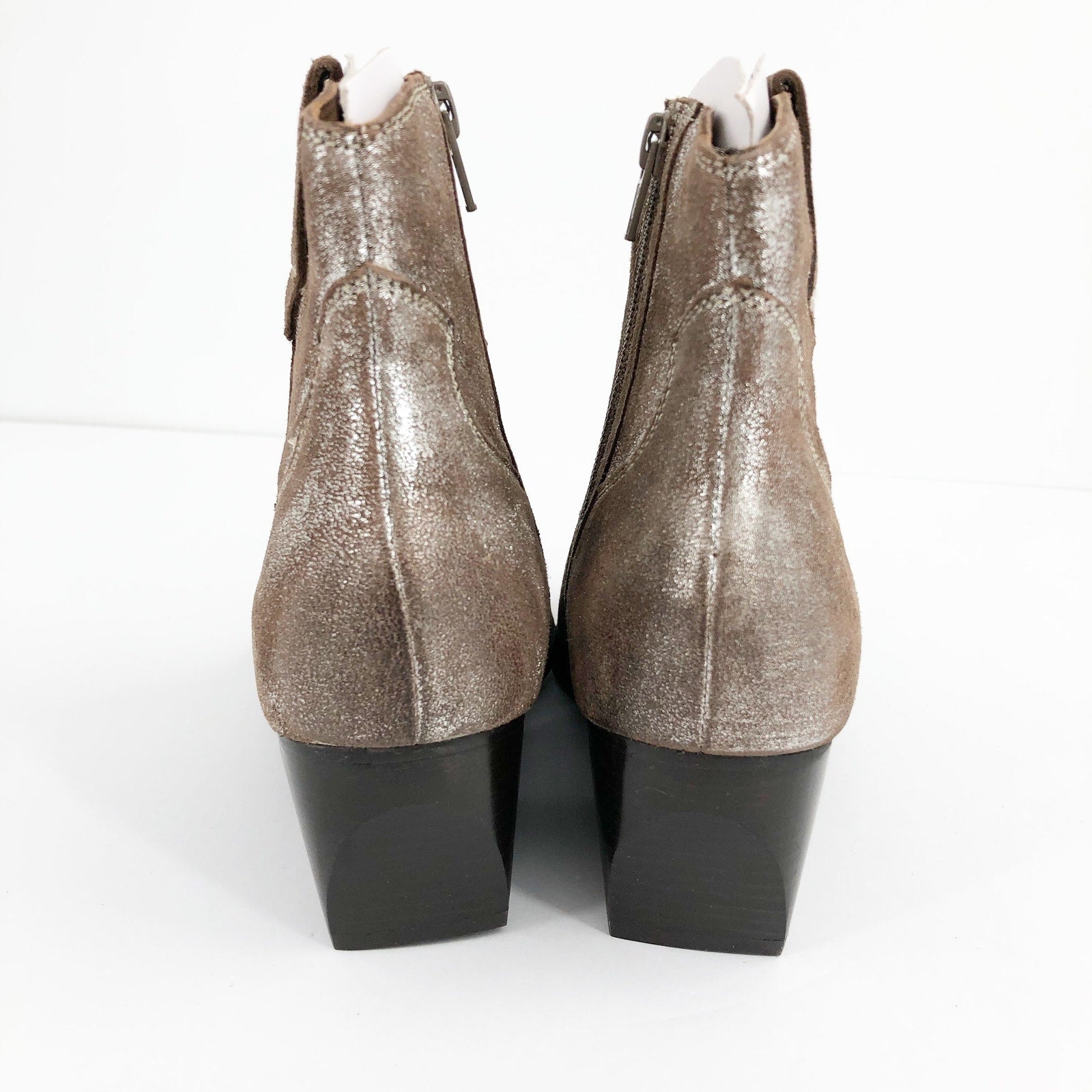 SEYCHELLES Women's Upside Western Ankle Bootie 6 Metallic Silver Suede Heel NWOB