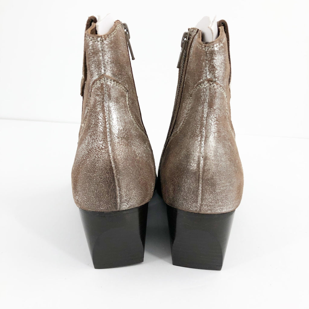 SEYCHELLES Women's Upside Western Ankle Bootie Size 6 Metallic Silver Suede NWOB