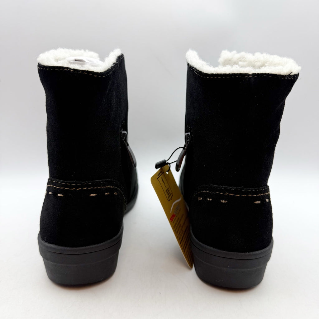 Spenco Womens Sun Valley Ankle Boots US 5.5 Wide Black Suede Sherpa Lined NIB