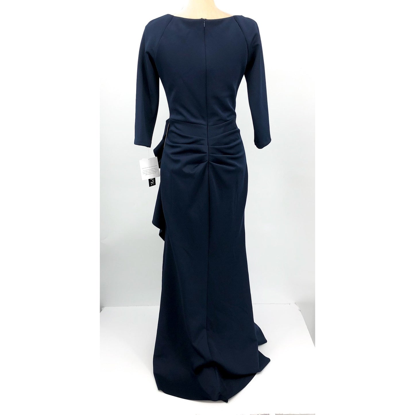 XSCAPE Women's Ruched Scuba Ruffle Gown Size 8 Midnight Blue 3/4 Sleeves NWT
