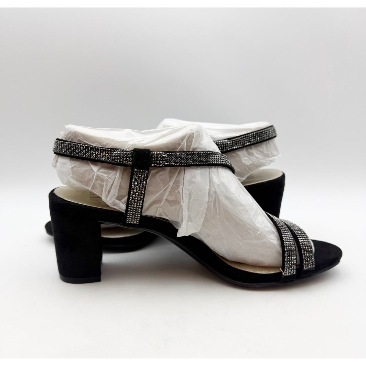 Naturalizer Womens Vanessa Heeled Sandals Size 6.5 Black Suede Rhinestone NIB