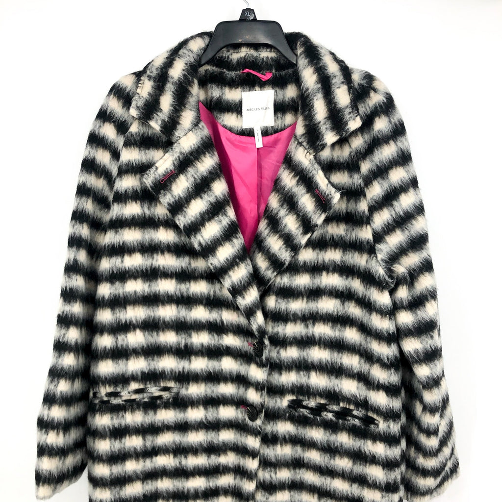 AVEC LES FILLES Womens Relaxed Walking Coat Large Black White Houndstooth NWT