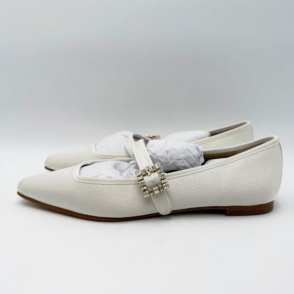 Badgley Mischka Womens Brystol Mary Jane Flats Size 8 Ivory Glitter Crystal NIB