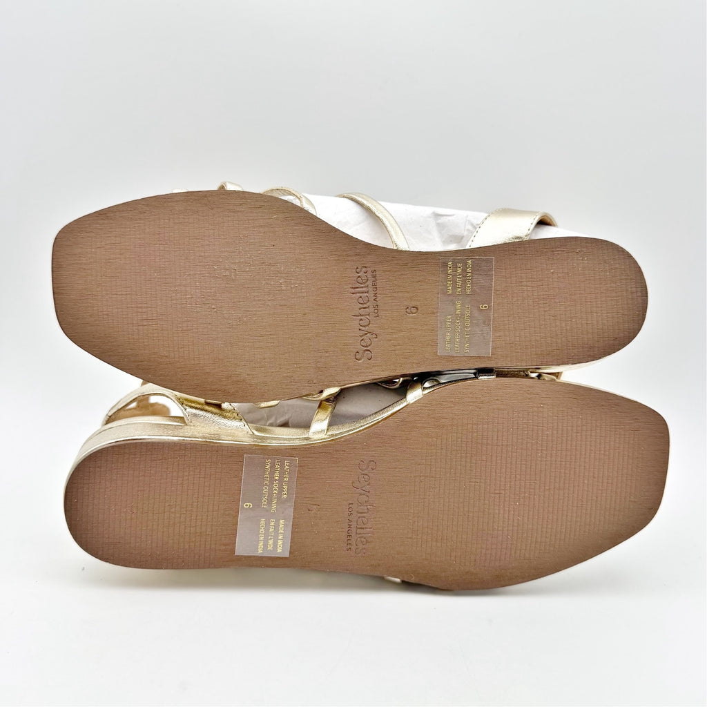 Seychelles Womens Luxurious Wedge Sandals US 6 Gold Leather Gladiator NWOB