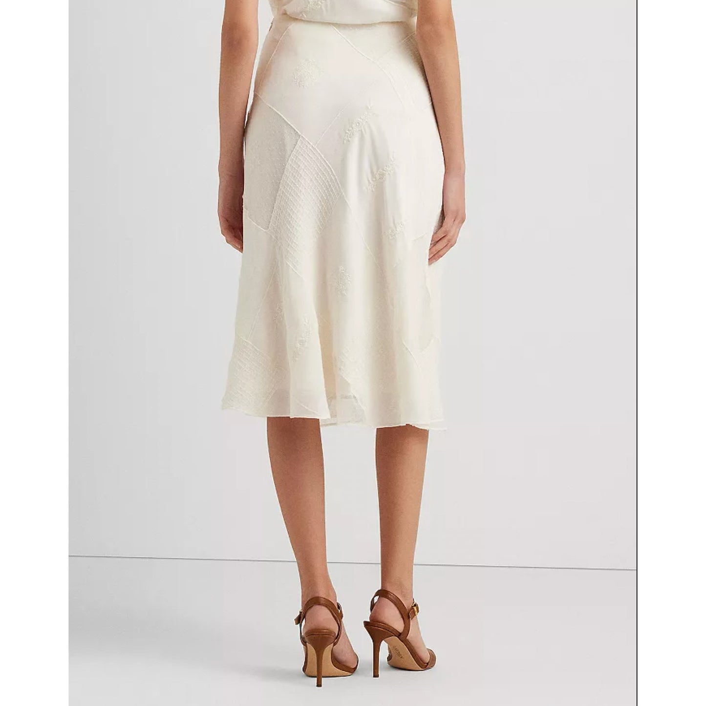 LAUREN RALPH LAUREN Women's Mesh Lace Midi Flared Skirt Size 6 White