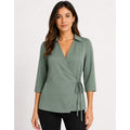 MONTGOMERY POST Womens Wrap Sleeve Blouse Small Green Three Quarter NWT