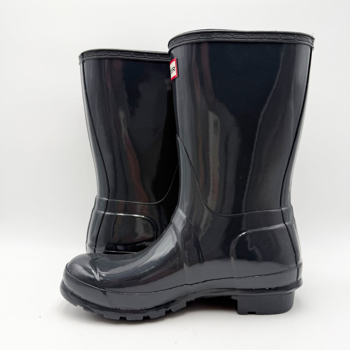 Hunter Womens Original Short Gloss Rain Mid Boot US 6 EU 37 Grey Waterproof NWOB
