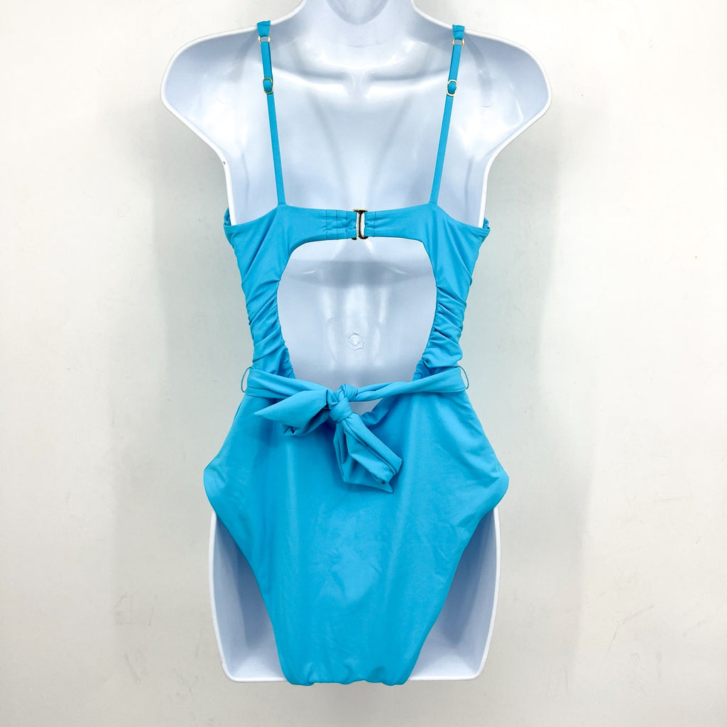 BECCA Garden Of Eden Magnolia Plunge One Piece Swimsuit Large Pool Blue NWT