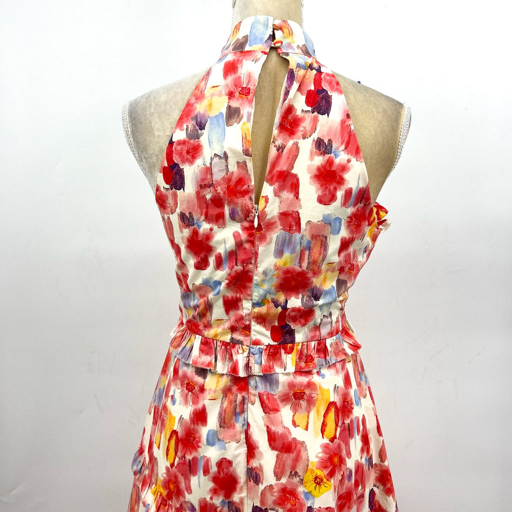 EN SAISON Women's Giada Midi Dress Small Pink Coral Floral Print Halter NWOT