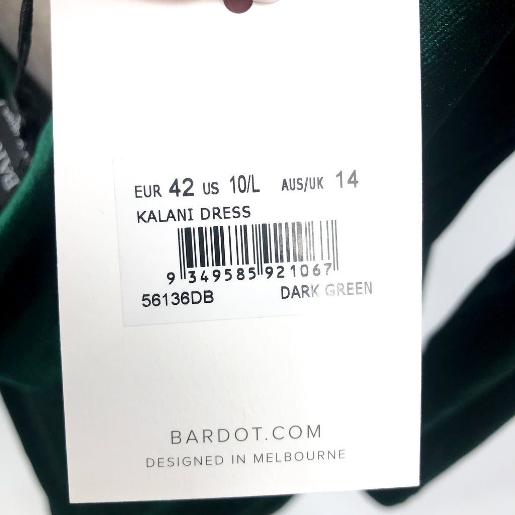 BARDOT Kalani Cowl Back Velvet Midi Dress Size 10 Large Green Long Sleeve NWT