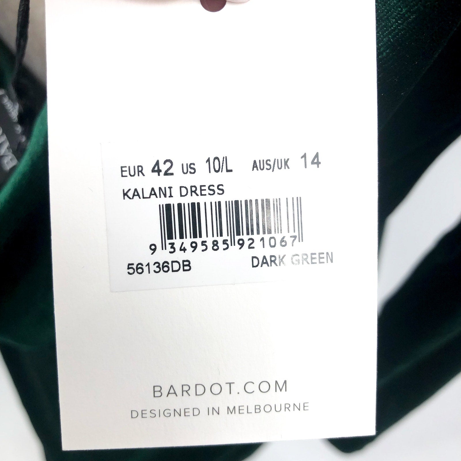 BARDOT Kalani Cowl Back Velvet Midi Dress Size 10 Large Green Long Sleeve NWT
