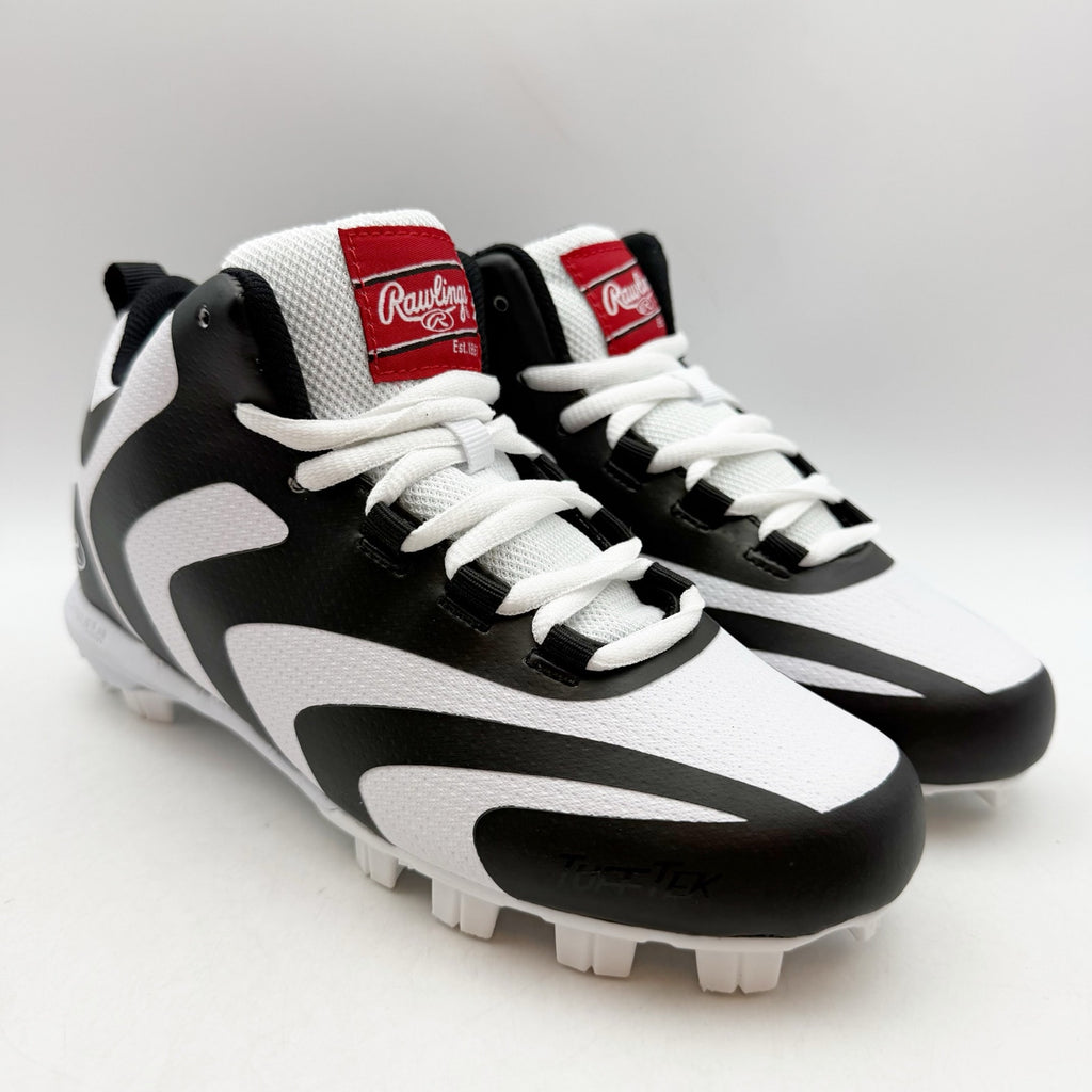 Rawlings Boys Rookie Mid Baseball Cleats US 4 EU 36 Black White NIB