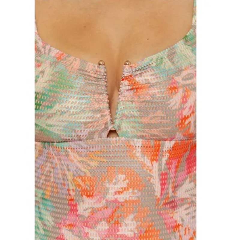 BECCA Coral Reef Viviana One Piece Swimsuit Medium Pink Print V Wire Plunge NWT