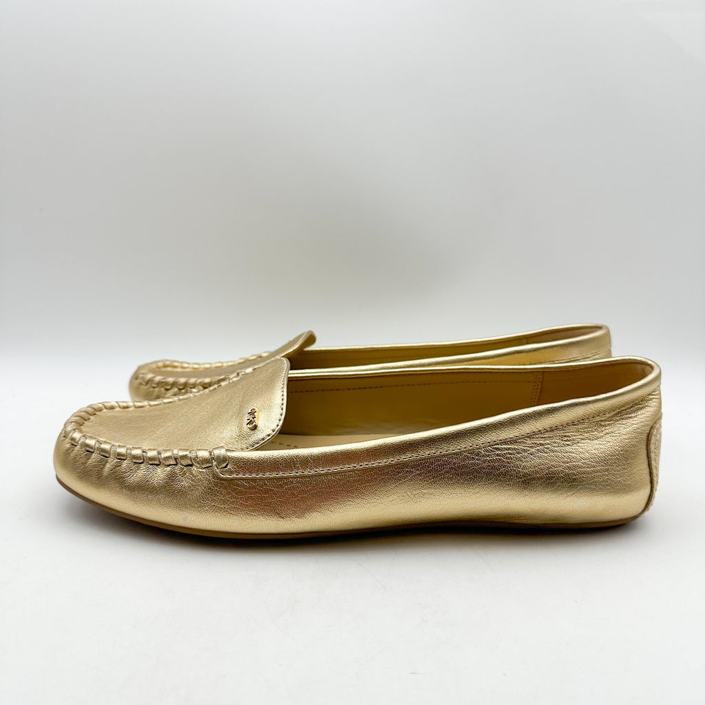 MICHAEL KORS Womens Eve Loafers Size 10 Metallic Gold Leather Slip-On NWOB