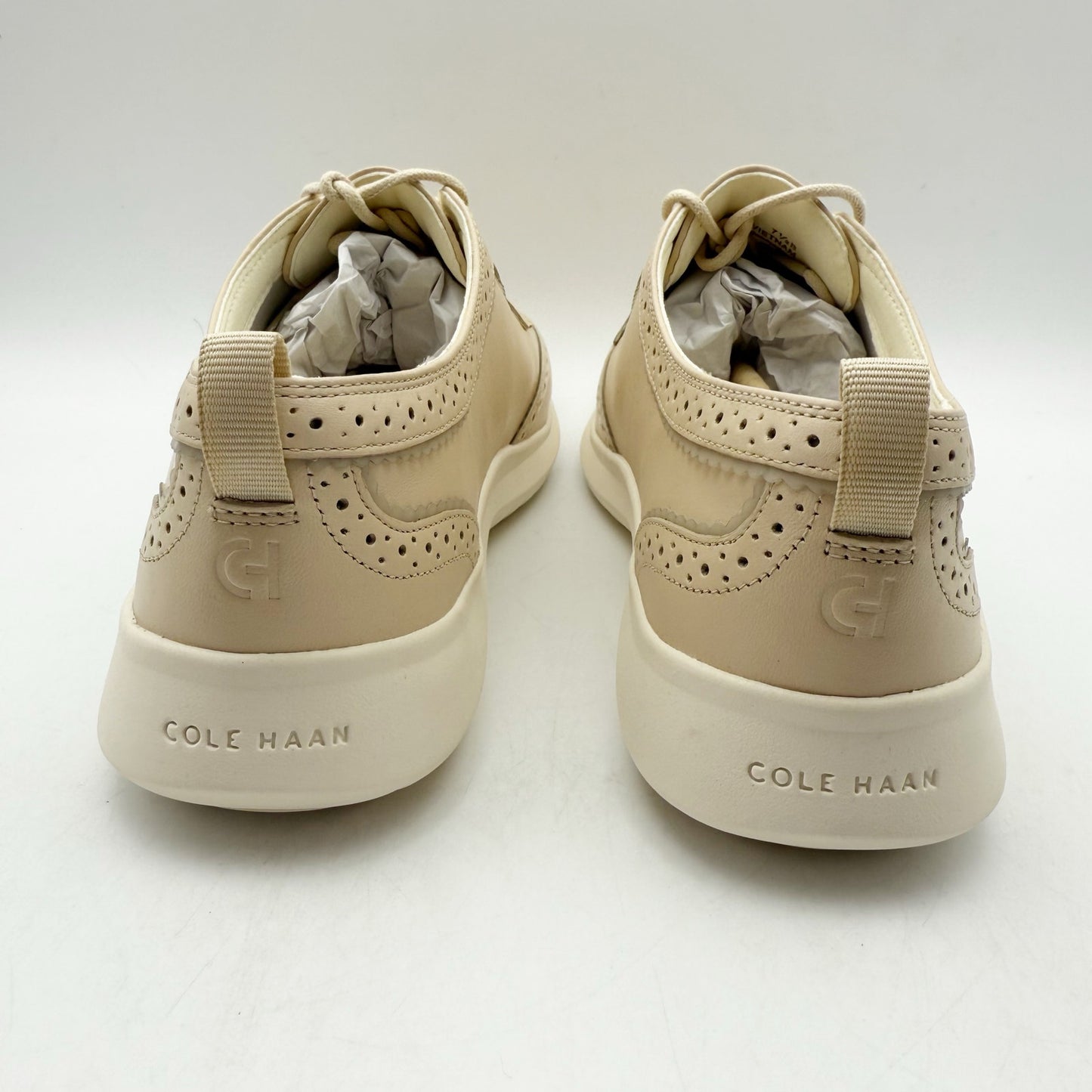 Cole Haan Women Zerogrand Meritt Wing Tip Oxford Shoe US 7.5 M Beige Leather NIB