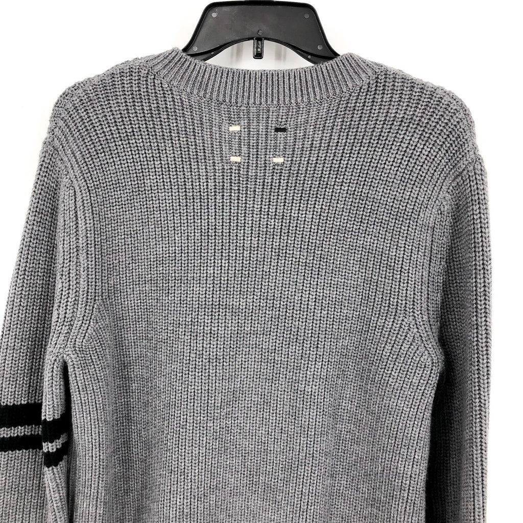 LABEL Mens Go-To Sweater Medium Light Grey Black Knit Crewneck MERINO WOOL  NWT