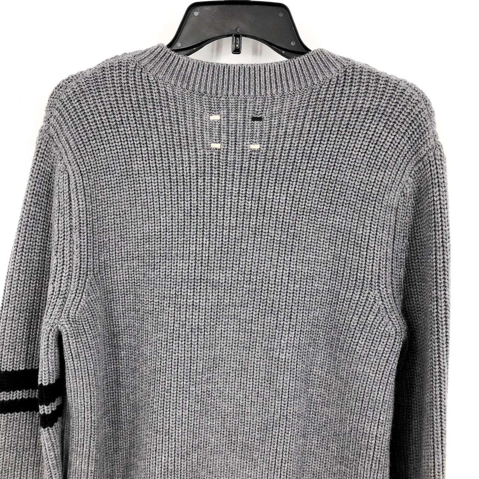 LABEL Mens Go-To Sweater Medium Light Grey Black Knit Crewneck MERINO WOOL  NWT