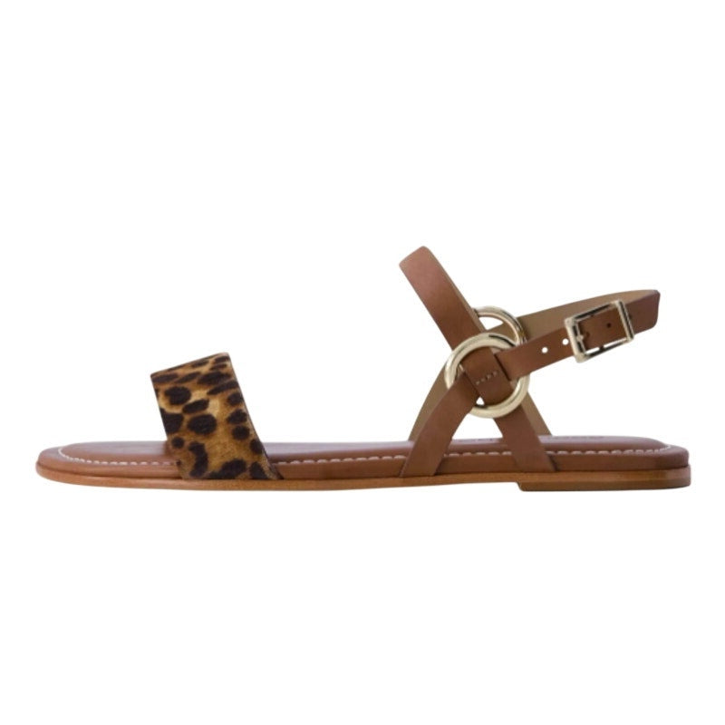 Bernardo Womens Henre Flat Sandals Size 6.5 Brown Leopard Haircalf Leather NIB