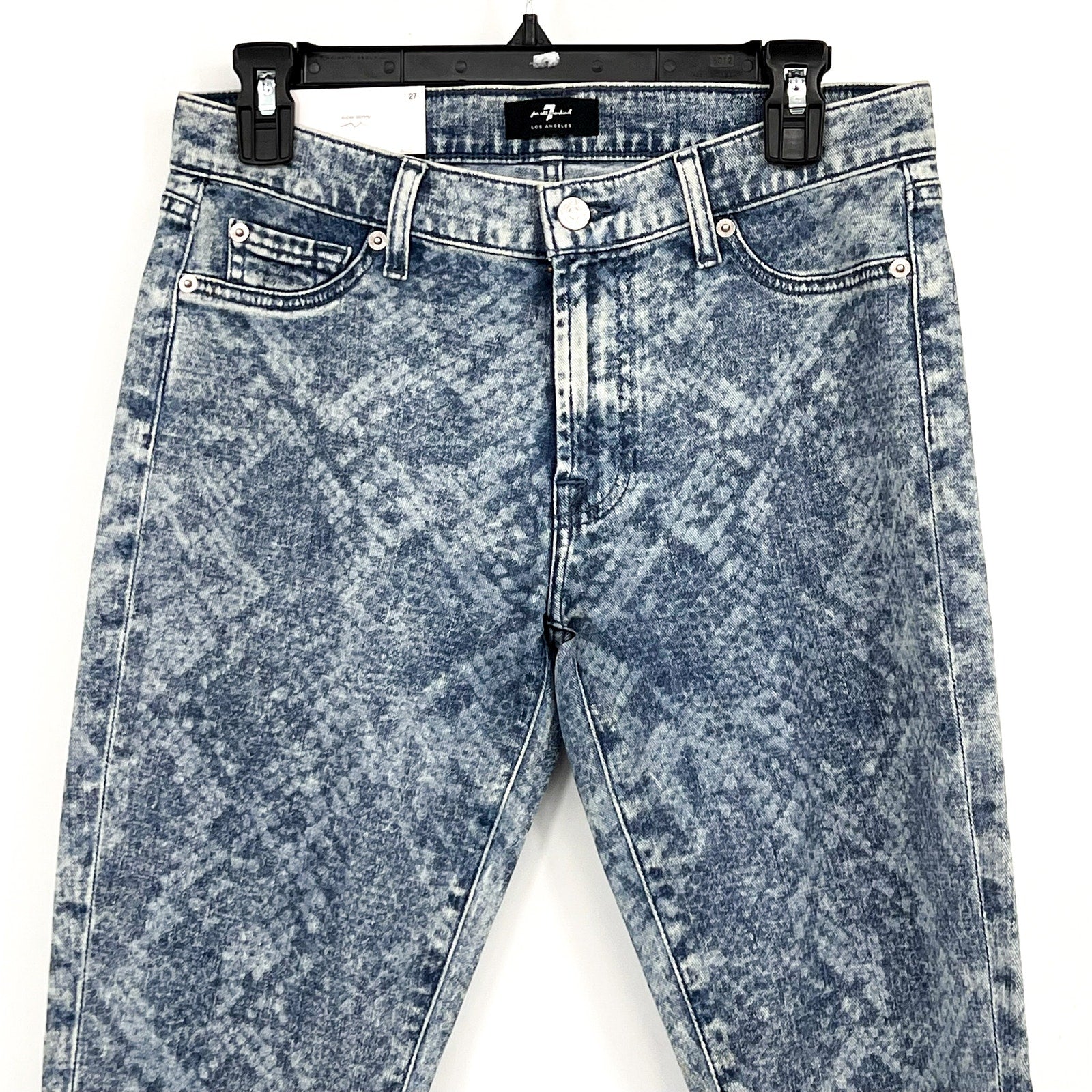 7 FOR ALL MANKIND Ankle Super Skinny Jeans Size 27 US 4 Blue Snake Acid Wash NWT
