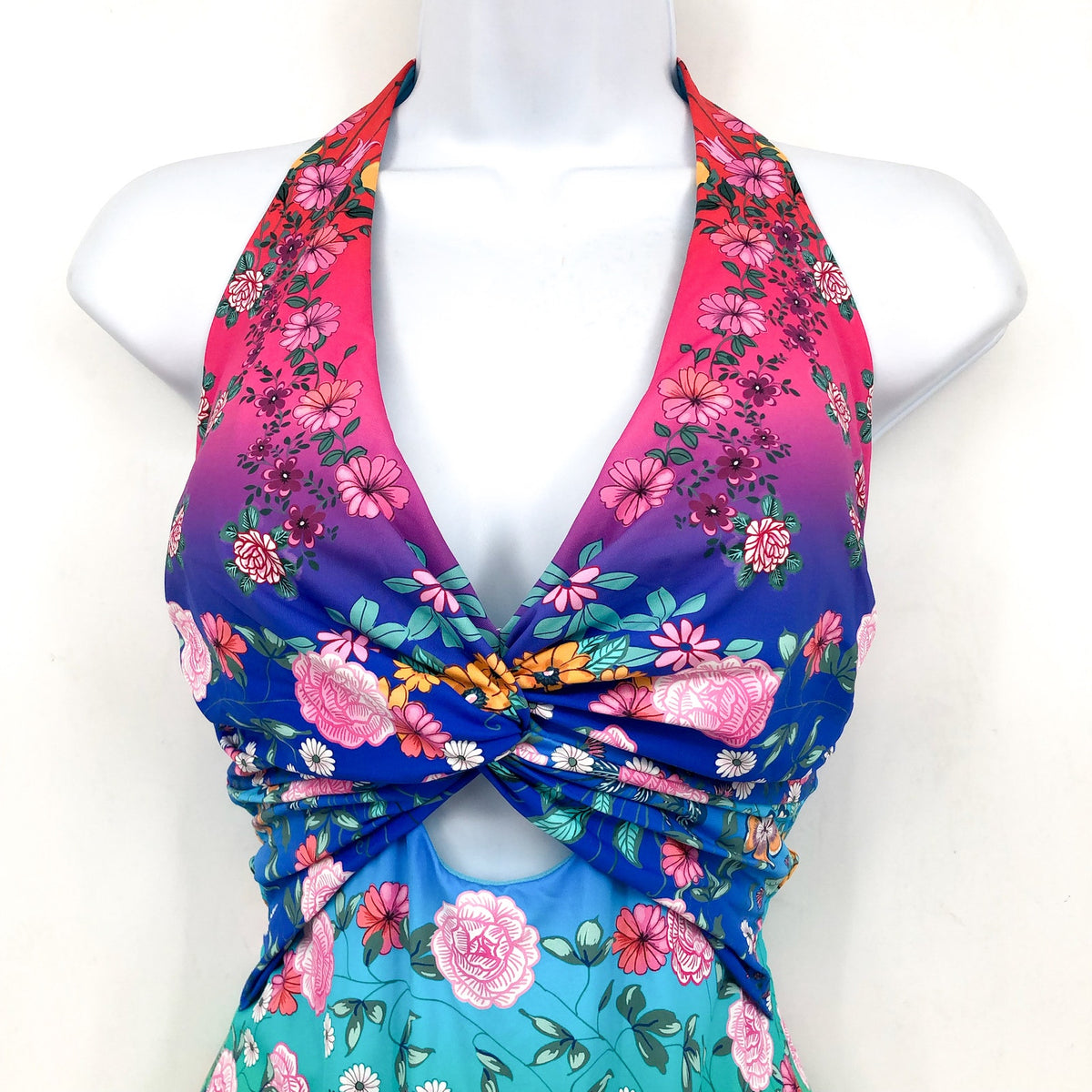 JOHNNY WAS Women's Rainbow One Piece Swimsuit Small Twist Keyhole Floral NWT