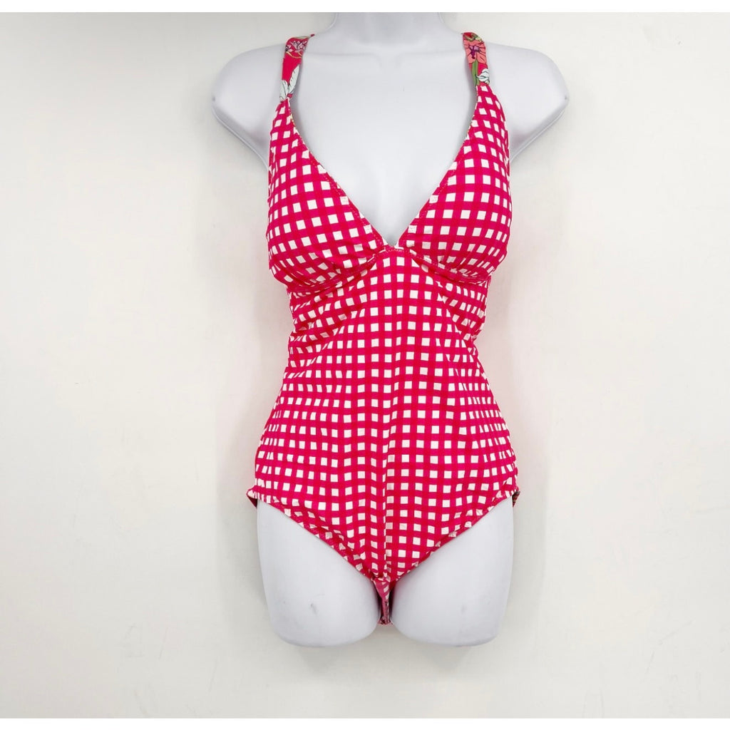 TOMMY BAHAMA Summer Reversible One Piece Swimsuit Size 12 Pink White Floral NWT
