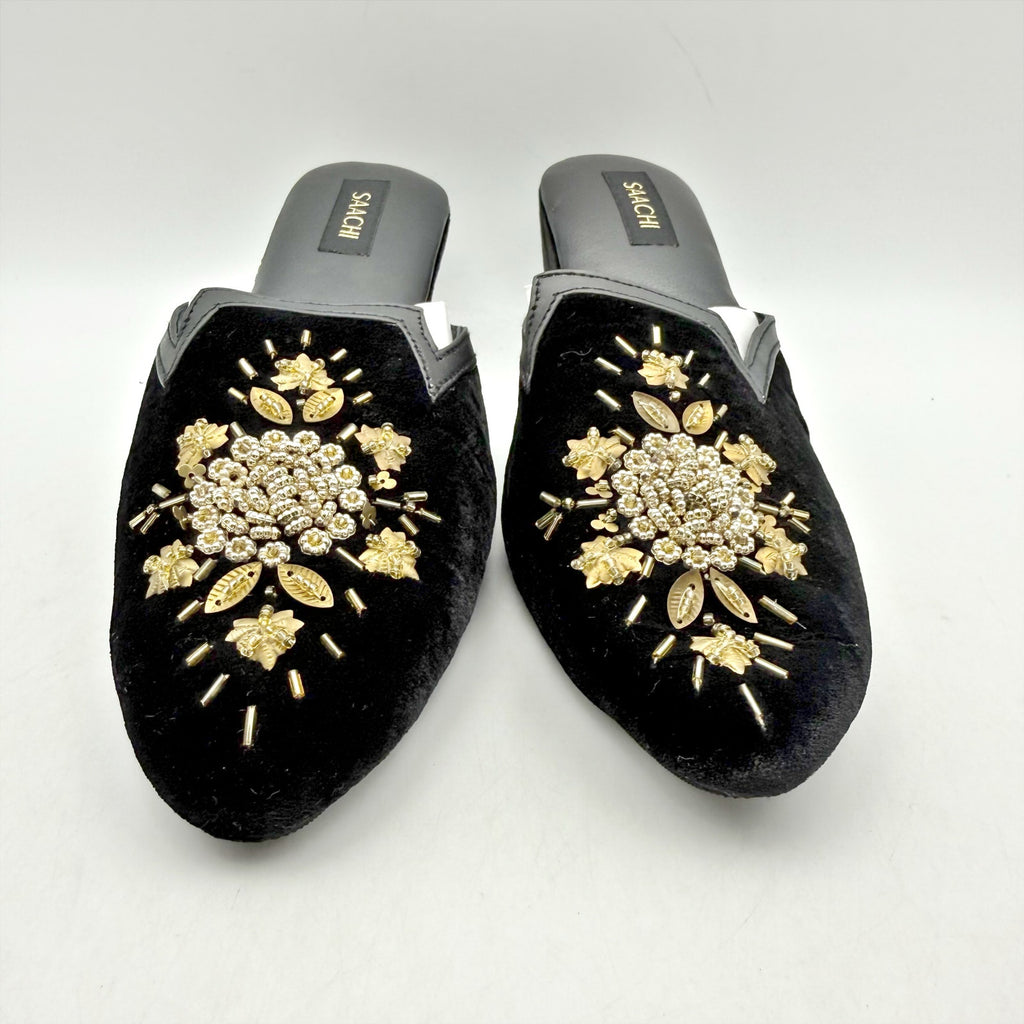 Saachi Womens Sequined Floral Slide Mules US 8 Black Velvet NWOB