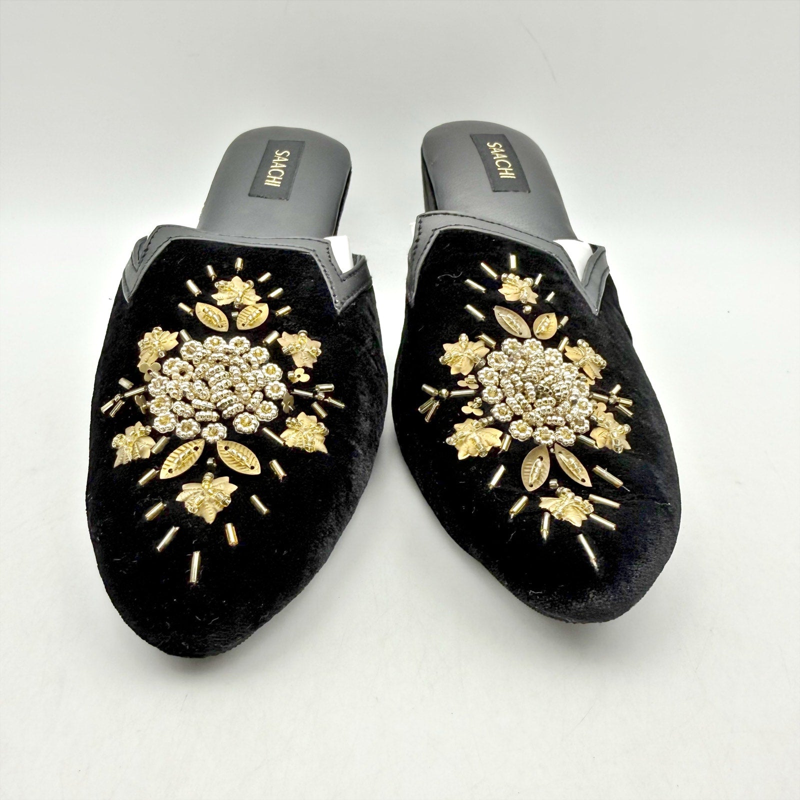 Saachi Womens Sequined Floral Slide Mules US 8 Black Velvet NWOB