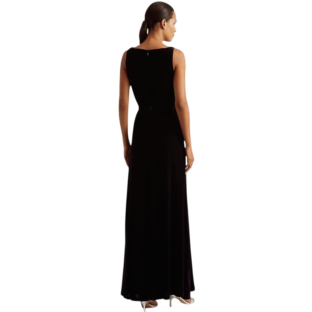 Lauren Ralph Lauren Velvet Evening Dress Size 2 Dark Purple Belt Sleeveless NWT