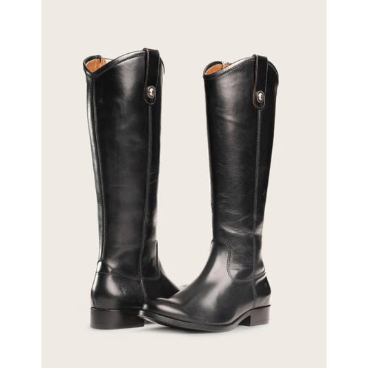 FRYE Women's Melissa Riding Boots Sz 6 Black Leather Button Inside Zip Tall NIB