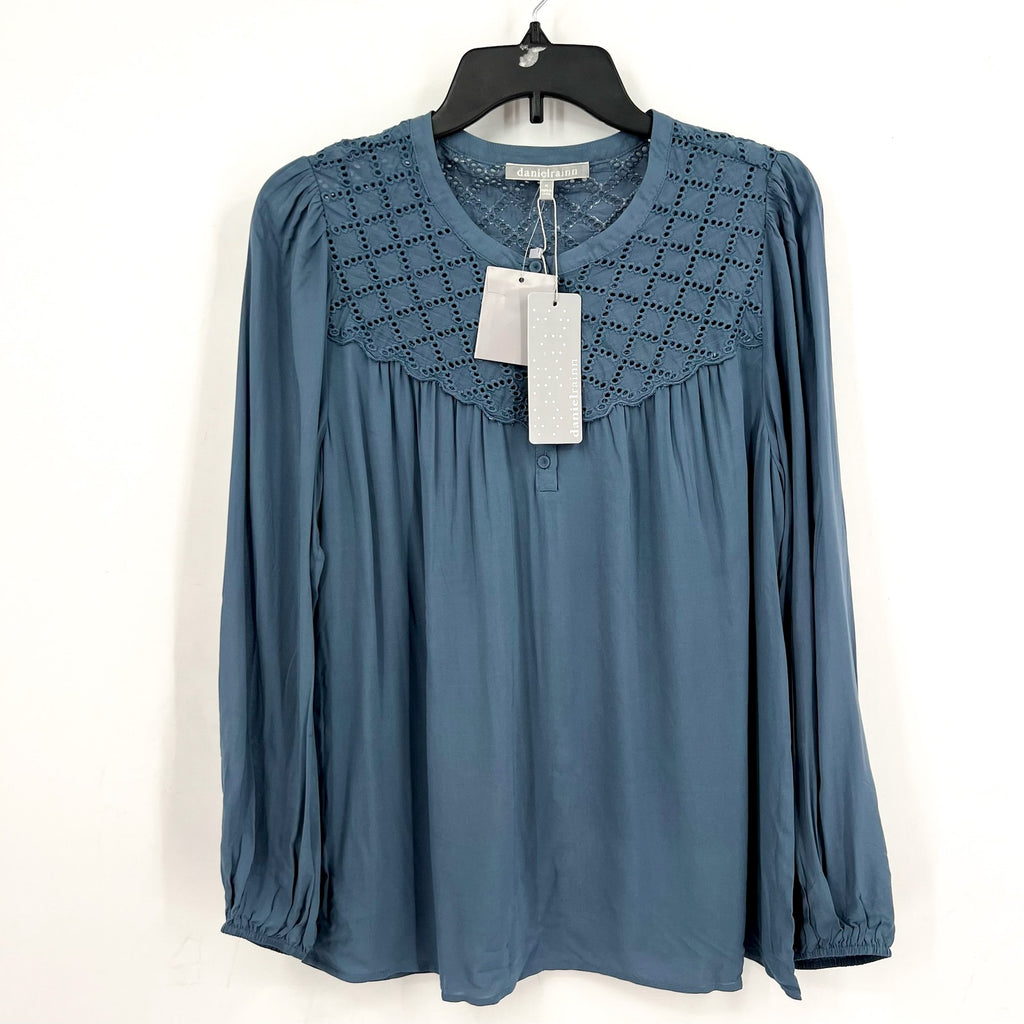 DANIEL RAINN Womens Eyelet Blouse Medium Blue Mirage Puff Long Sleeve NWT
